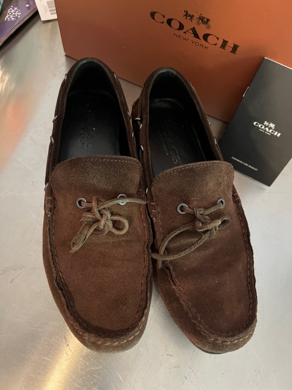 COACH Men's Brown Suede Boat Shoes - Picture 2 of 12
